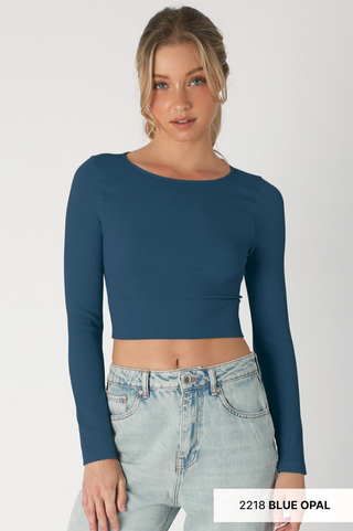Ribbed Long Sleeve Crew Neck / Blue Opal