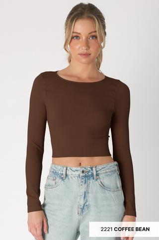 Ribbed Long Sleeve Crew Neck / Coffee Bean