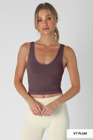 Vintage V Neck Crop Top / Plum