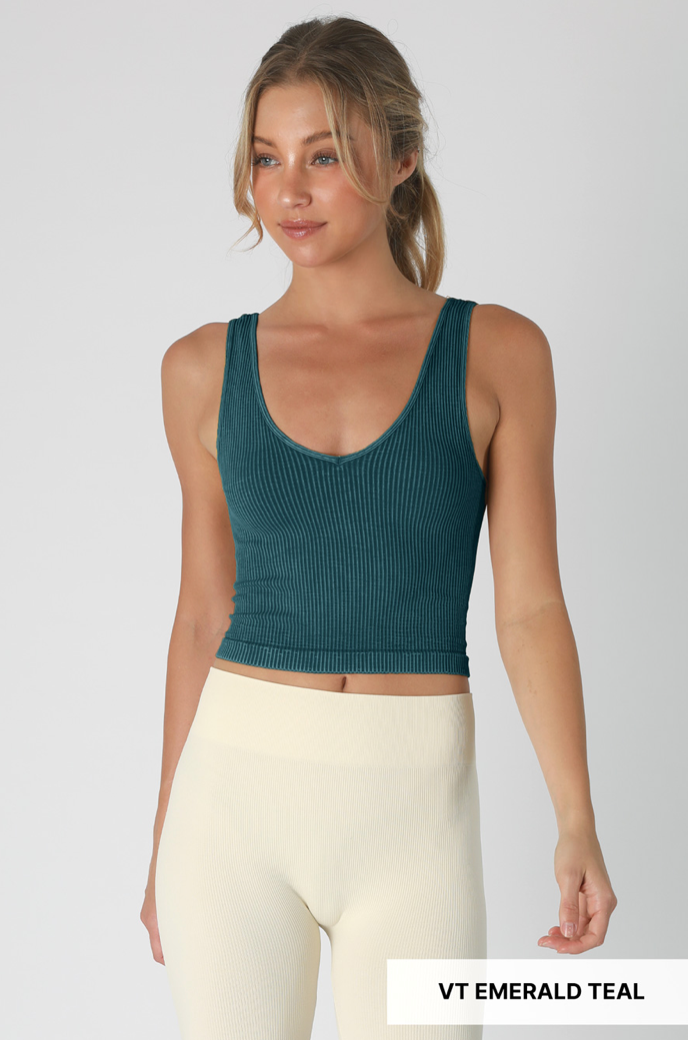 Vintage V Neck Crop Top / Emerald Teal