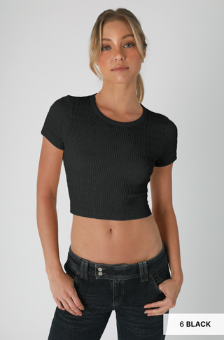 Shirred Short Sleeve Crop Top / Black