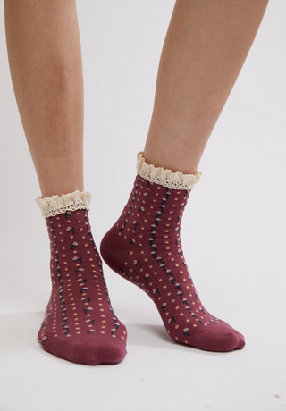 Rosebud Waffle Knit Ankle Socks