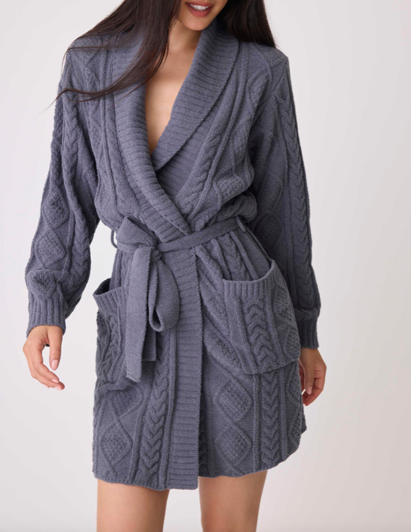 Cable Texture Robe in Charcoal Knit