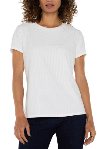Short Sleeve Crew Neck Tee With Rib Trim / White