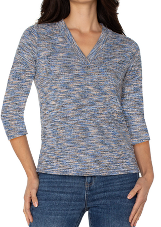 3/4 Sleeve V-neck Knit Tee