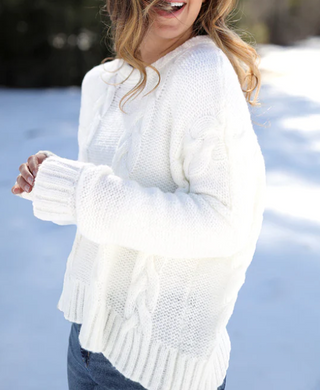 Cropped Cable Boyfriend Crew Pure Snow