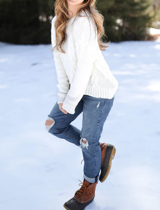 Cropped Cable Boyfriend Crew Pure Snow