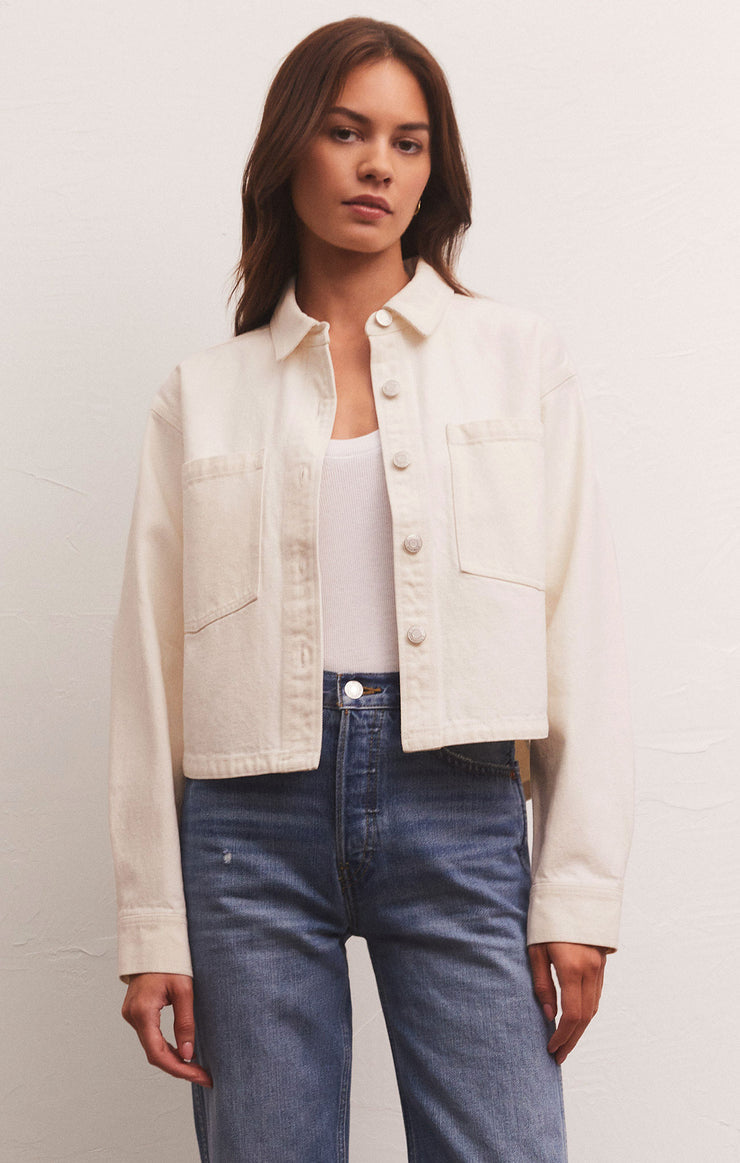 Load image into Gallery viewer, All Day Cropped Denim Jacket Bone
