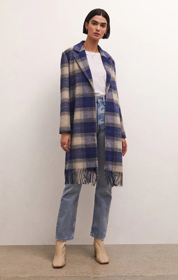 Ynez Fringed Plaid Coat