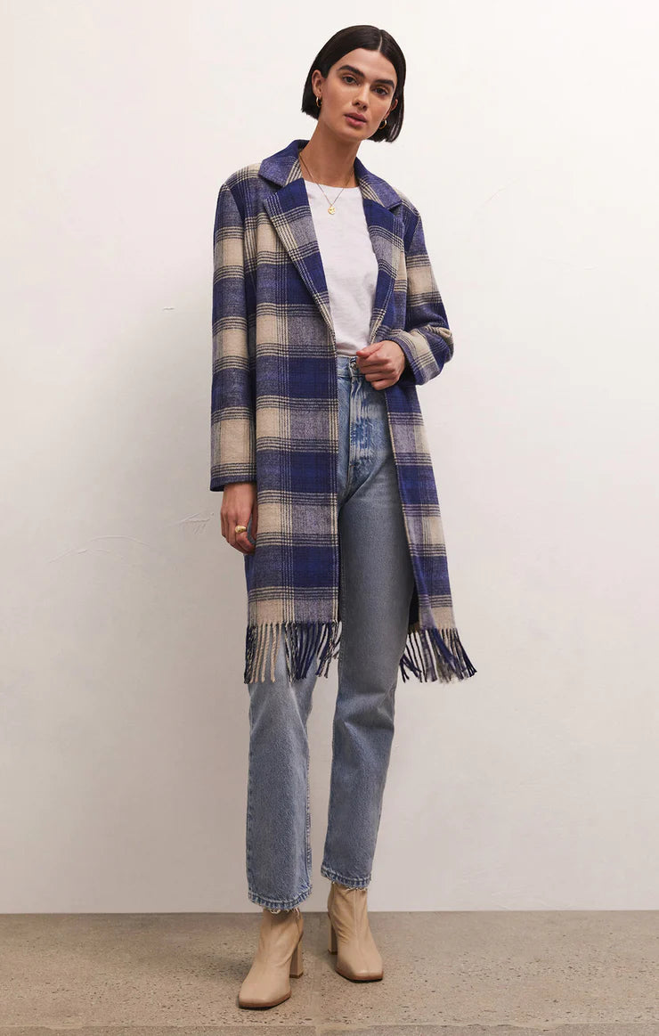 Ynez Fringed Plaid Coat