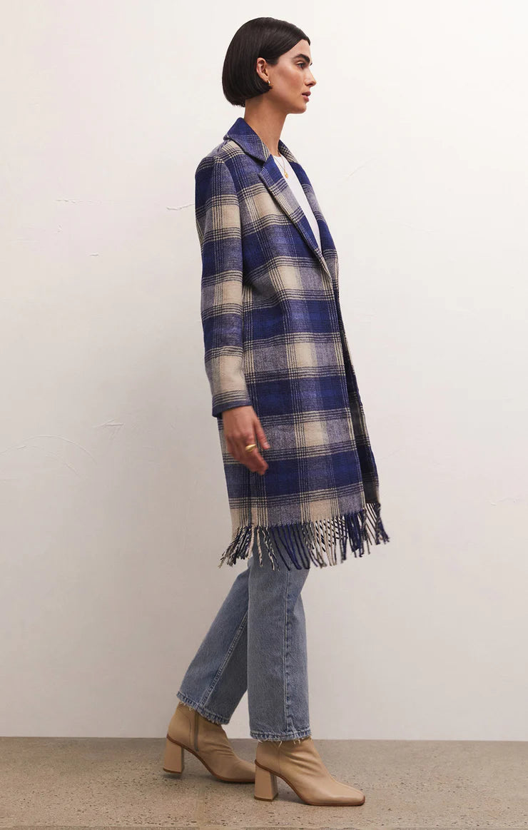 Ynez Fringed Plaid Coat