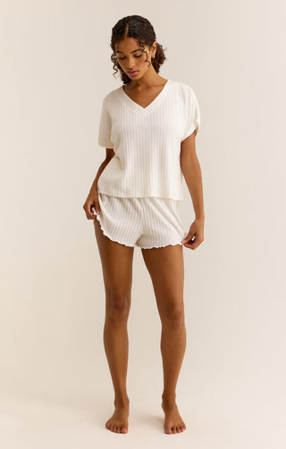 Harper Rib V-Neck Top White