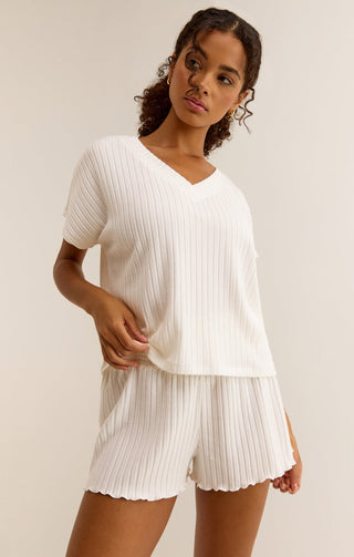 Harper Rib V-Neck Top White