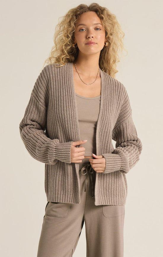 Sutton Rib Cardigan / Heather Taupe