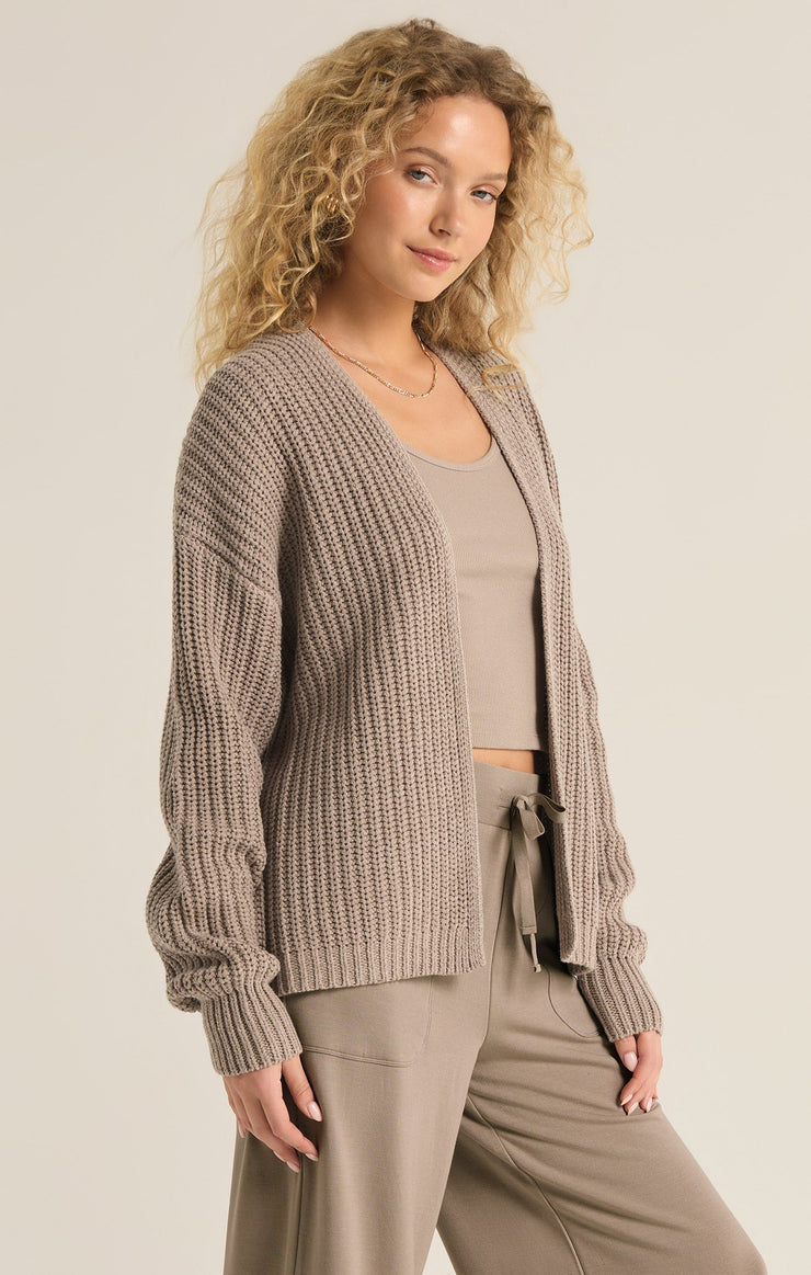 Sutton Rib Cardigan / Heather Taupe