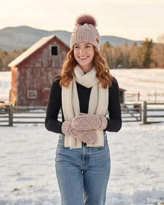 Lt. Pink Cable Knit Mittens
