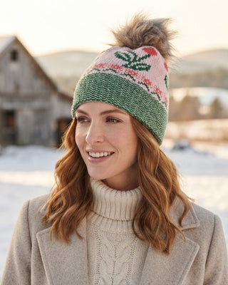 Lt. Pink Cherry Pattern Pom Hat