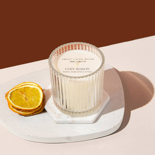 Cozy Season 12 oz Soy Candle, Fluted Ribbed Jar - Fall Decor