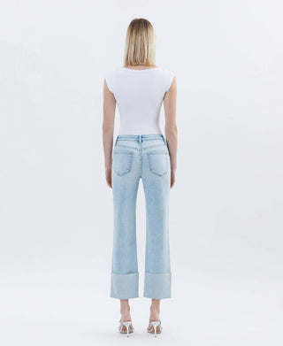 High Rise Cuffed Crop Straight Jeans