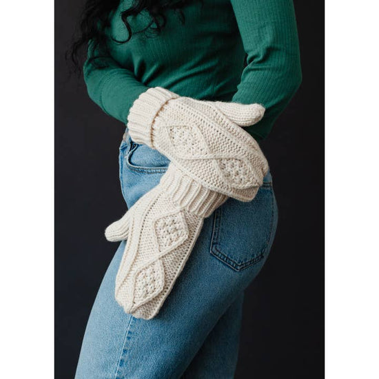 Beige Cable Knit Mittens