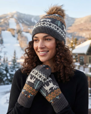 Gray Deer Winter Pattern Pom Hat
