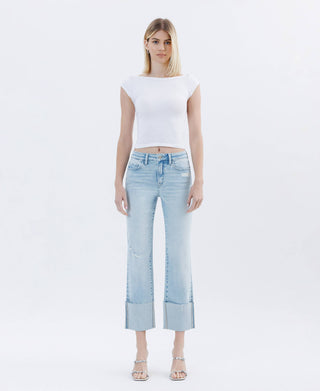 High Rise Cuffed Crop Straight Jeans