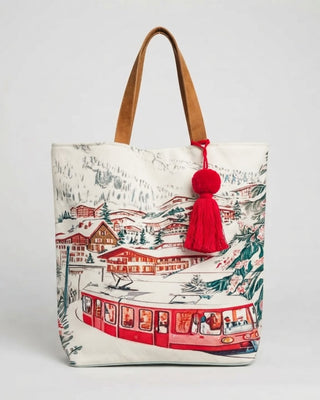 Winter Village Scene Tote / White