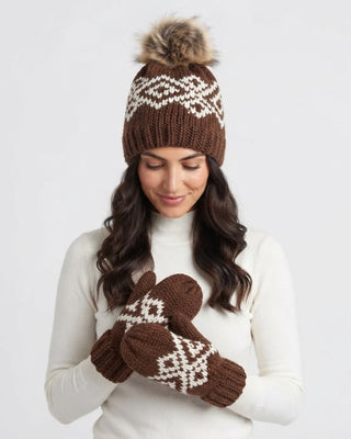 Brown & White Patterned Pom Hat