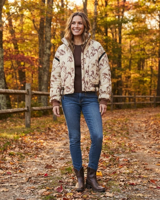 Western Horse Print Quilted Jacket / Chocolate