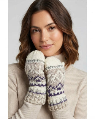 Ivory, Purple & Taupe Patterned Mittens