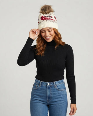 Ivory Cardinal Pattern Pom Hat