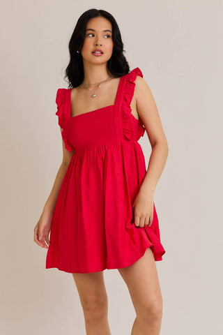SLEEVELESS RUFFLE DETAIL TIE BACK BABY DOLL DRESS