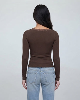 Monica Lace Trim V Neck / Brown