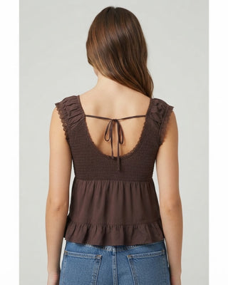 Catherine Lace Trim V-Neck / Brown