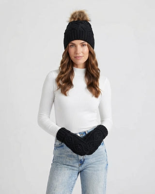 Black Cable Knit Pom Hat