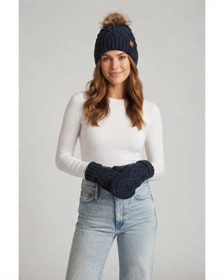 Navy Cable Knit Pom Hat