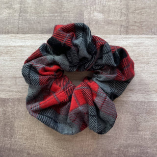 Red and Gray Flannel Handmade Scrunchie