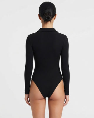 Michaela Collared Bodysuit / Black