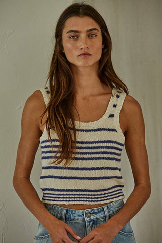 Knit Sweater Cotton Striped Round Neck Tank Top