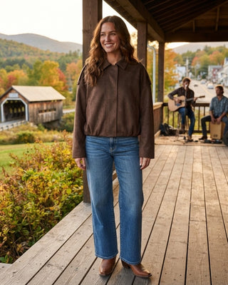 Hannah Faux Suede Bubble Jacket / Cocoa