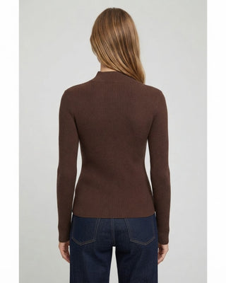 Sandra Mockneck Fitted Cardigan / Brown