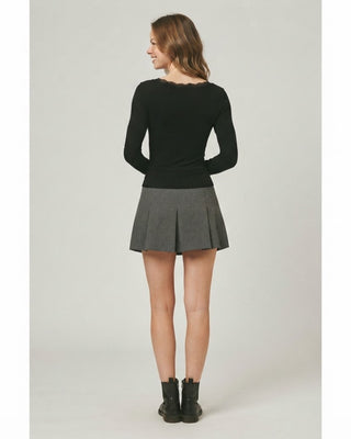 Monica Lace Trim V Neck / Black