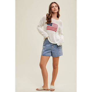 American Flag Open Knit Sweater