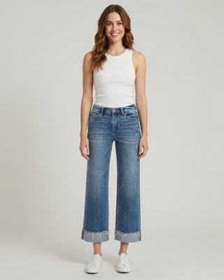 Chester Mid Rise Straight Leg Cuffed Jeans
