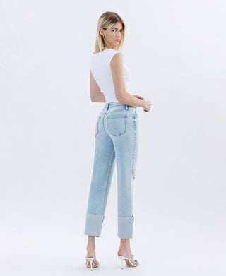 High Rise Cuffed Crop Straight Jeans