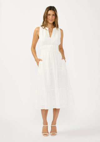 V-Split Neck Tiered Midi Dress with Pockets