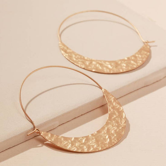 Hammered Wire Hoop Earrings Gold