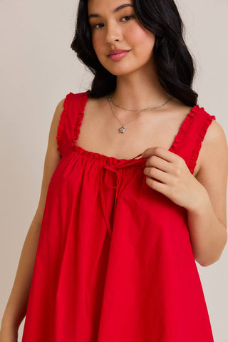 RUFFLED SQUARE NECK FLARE DRESS