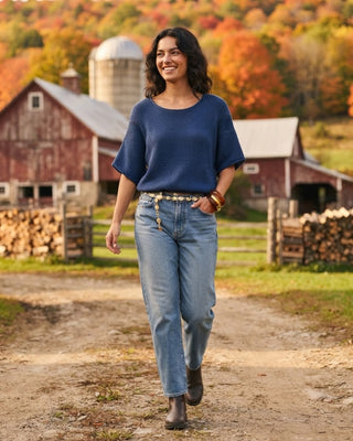 Danielle Pointelle Short Sleeve Sweater / Blue