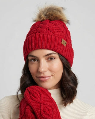 Red Cable Knit Pom Hat